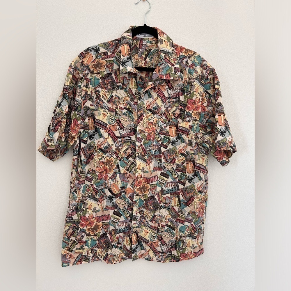 Vintage Guess Shirt Mens Large Hawaiian Camp Beach Surfer Ocean Cotton Casual